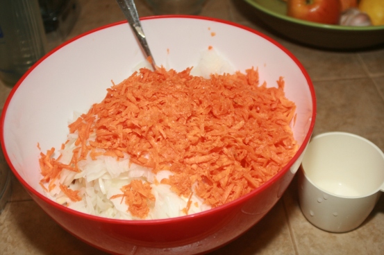 Shredded carrots and onions